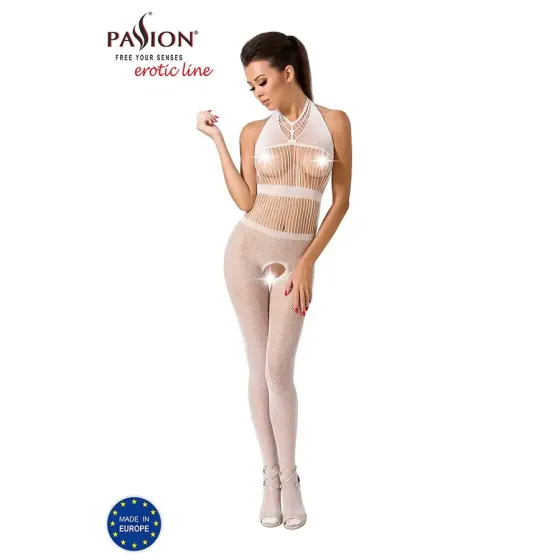 Бодістокінг Passion BS048 white, комбінезон, імітація колгот та відкритого топа Львів