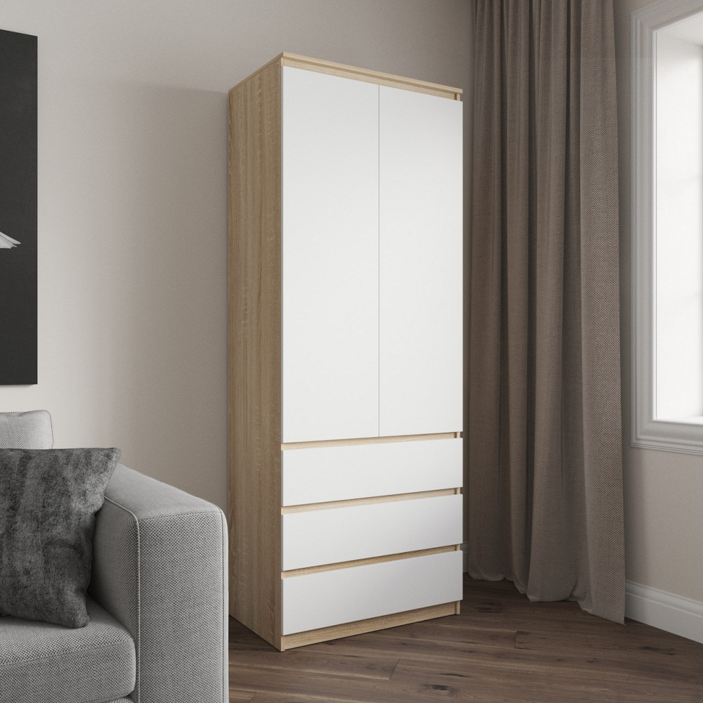 Шафа для одягу VAYS R-16, 3 шухляди, полиці, без ручок, ЛДСП, 80×50×211 см – для спальні, вітальні, передпокою Львів - фото 5