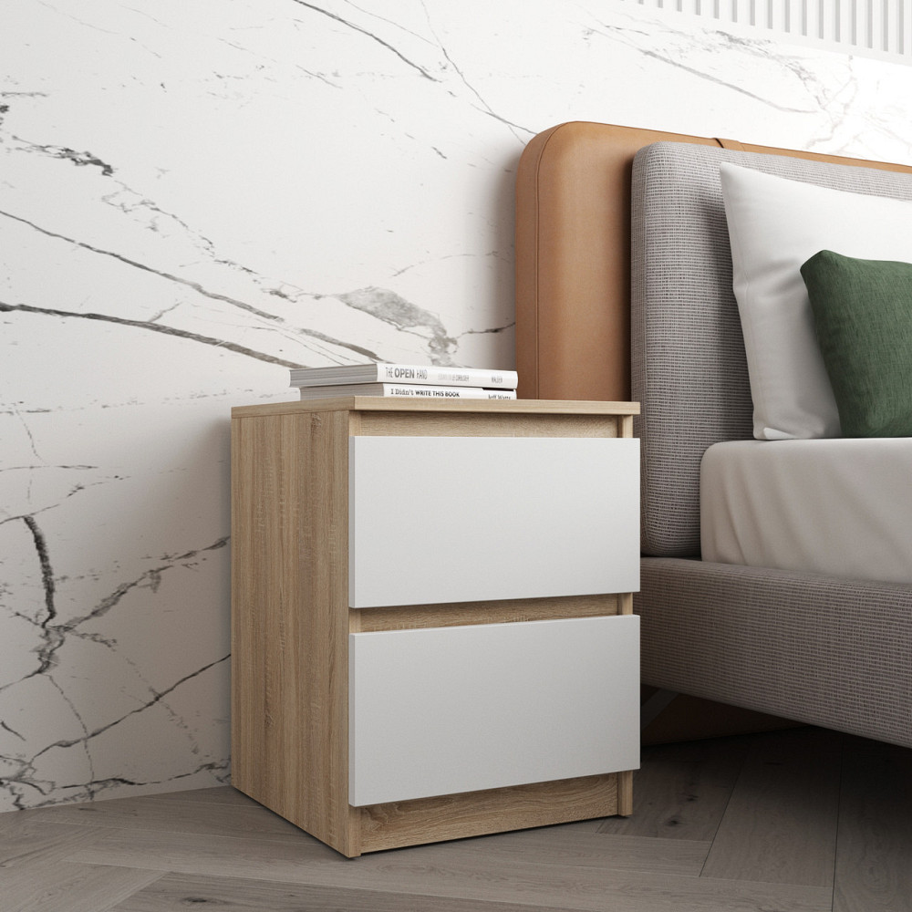 Прикроватная тумба VAYS R-5 Дуб Сонома-Белый фасад, 2 ящика без ручек, ЛДСП 40×40×53 см – тумба в спальню Львов - изображение 2