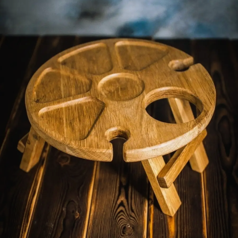 Винный столик из дуба, поднос складной для сервировки и завтрака в кровати, круглый с ножками диаметр 35см Каменец-Подольский - изображение 3