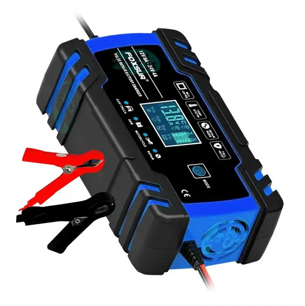 Зарядное устройство для автомобильного аккумулятора Foxsur 12V-24V 8A (Синий) Винница - изображение 3