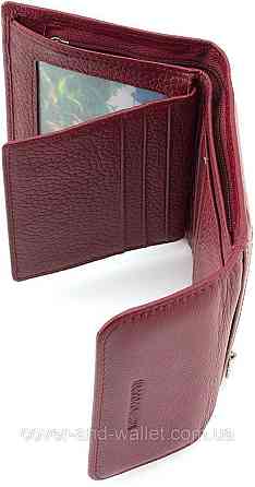 Небольшой кожаный женский кошелек бордового цвета на магните Marco Coverna 68629 Киев