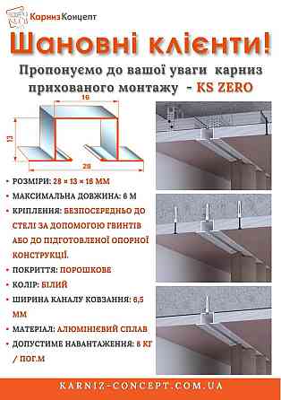 Карниз для скрытого монтажа профиль KS ZERO (с фурнитурой) Черный 2.5 Бровары