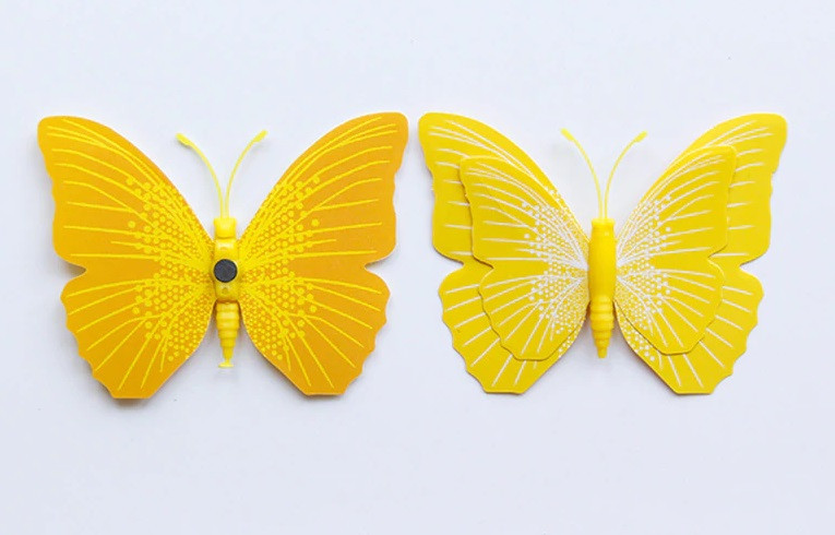 Метелики на стіну 3D декоративні метелики для декору стін та інтер'єру 12 штук жовтий Київ - фото 5