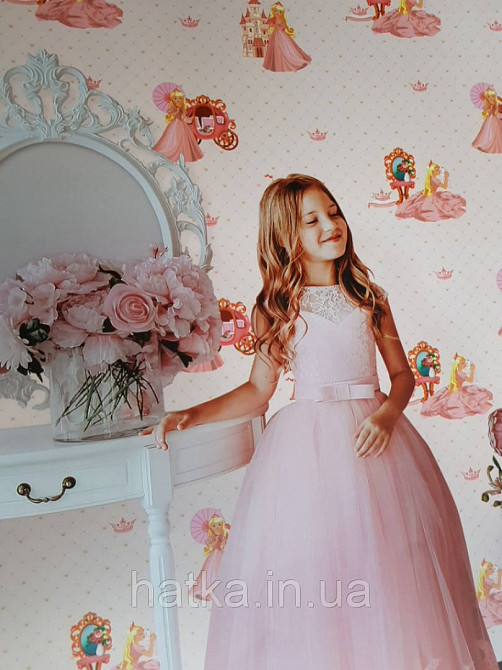 Метрові шпалери вінілові на флізеліні AdaWall Ada Kids для дівчинки принцеси корони замки рожеві Київ - фото 1