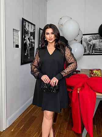 Женское праздничное платье-трапеция батал из плотной костюмной ткани Черный, 54/56 Одесса