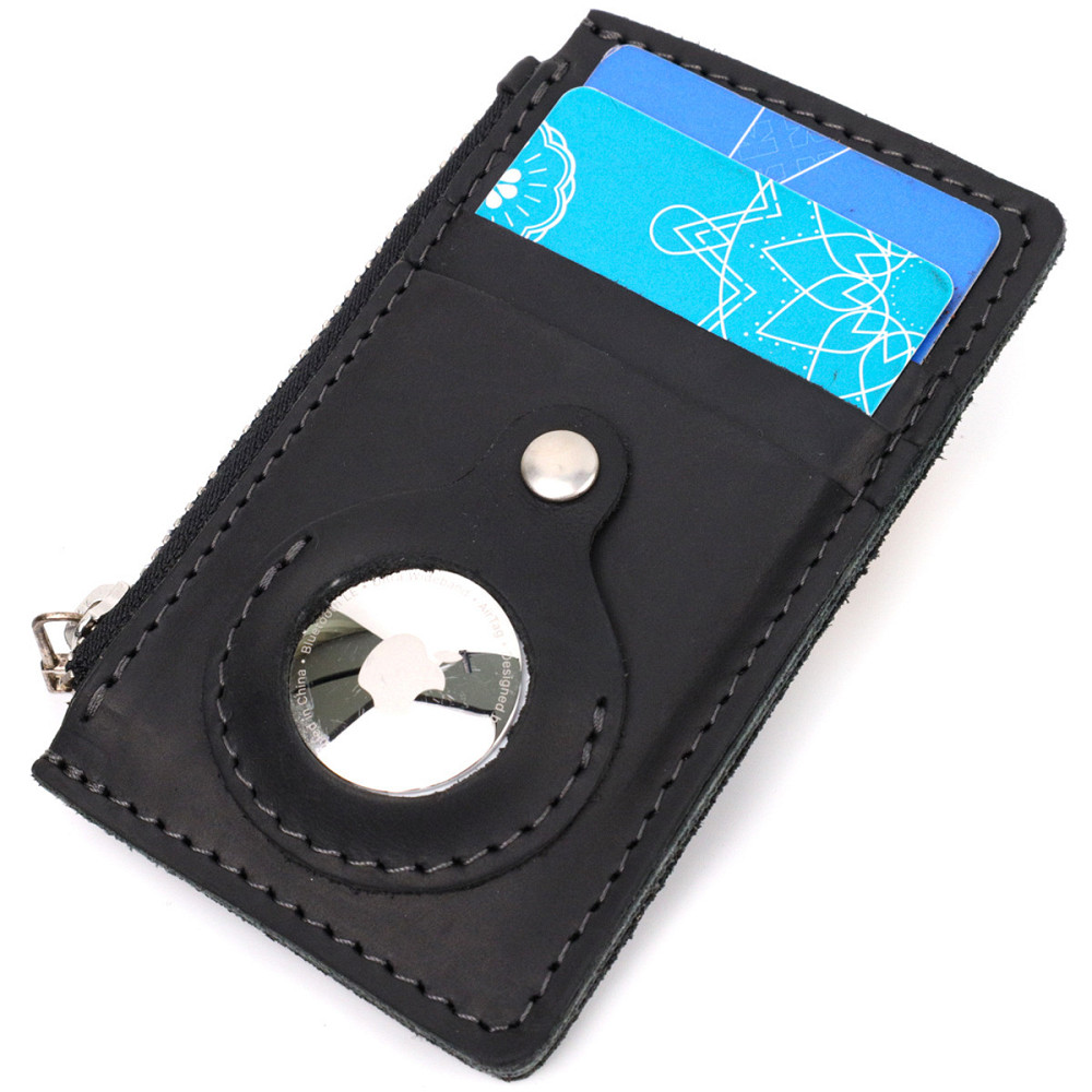 Вертикальний картхолдер з утримувачем для Apple AirTag з натуральної шкіри GRANDE PELLE 11626 Чорний Київ - фото 3