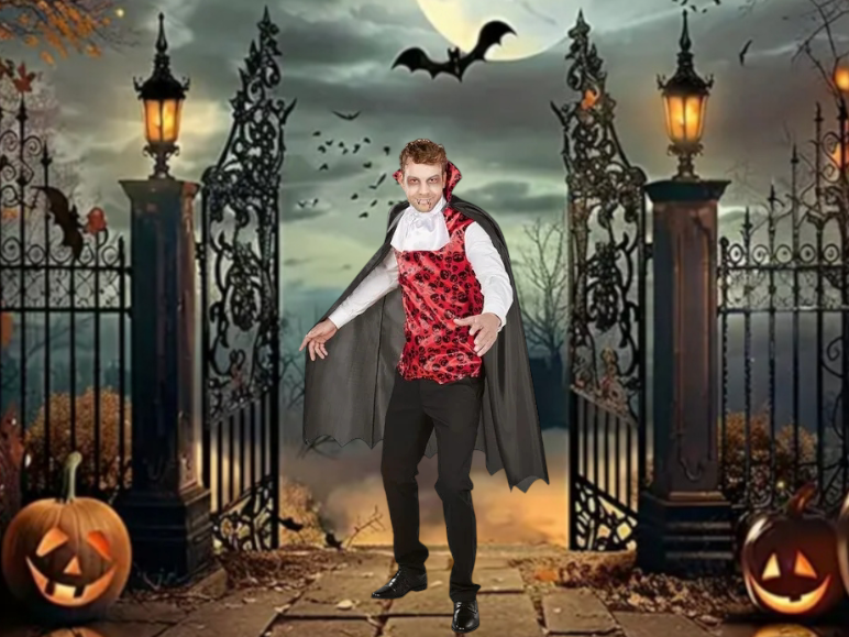 Чоловічий костюм Вампір для вечірки на Хелловін жилетка та плащ розмір М 48-50 чорний Київ - фото 1