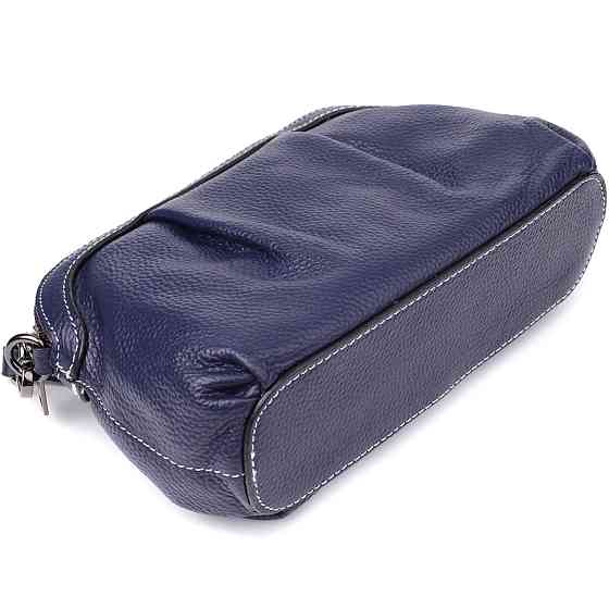 Жіноча шкіряна сумка з ефектним драпіруванням Vintage 22897 Синій Київ