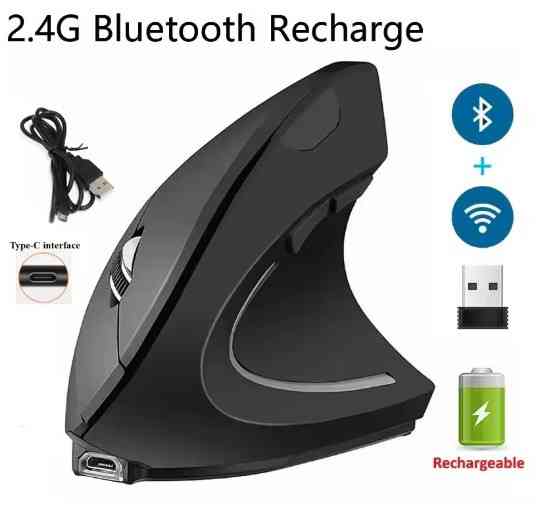 Бездротова акумуляторна вертикальна миша  Bluetooth + USB адаптер 2,4 Чорна Запоріжжя