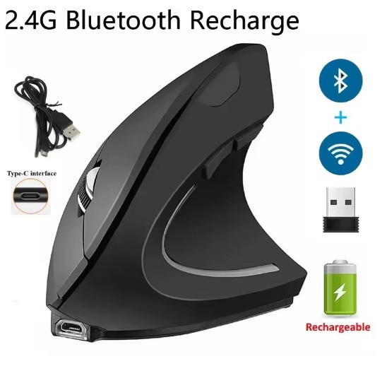 Бездротова акумуляторна вертикальна миша  Bluetooth + USB адаптер 2,4 Чорна Запоріжжя - фото 6