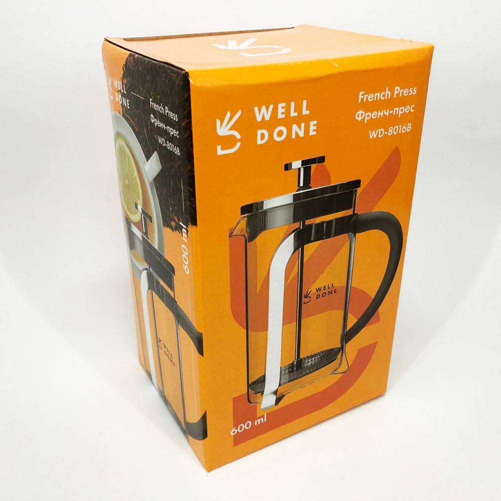 Френч-пресс для ароматного чая Well Done WD-8016B 600 мл, Заварник для чая с прессом QC-11 Львов - изображение 1
