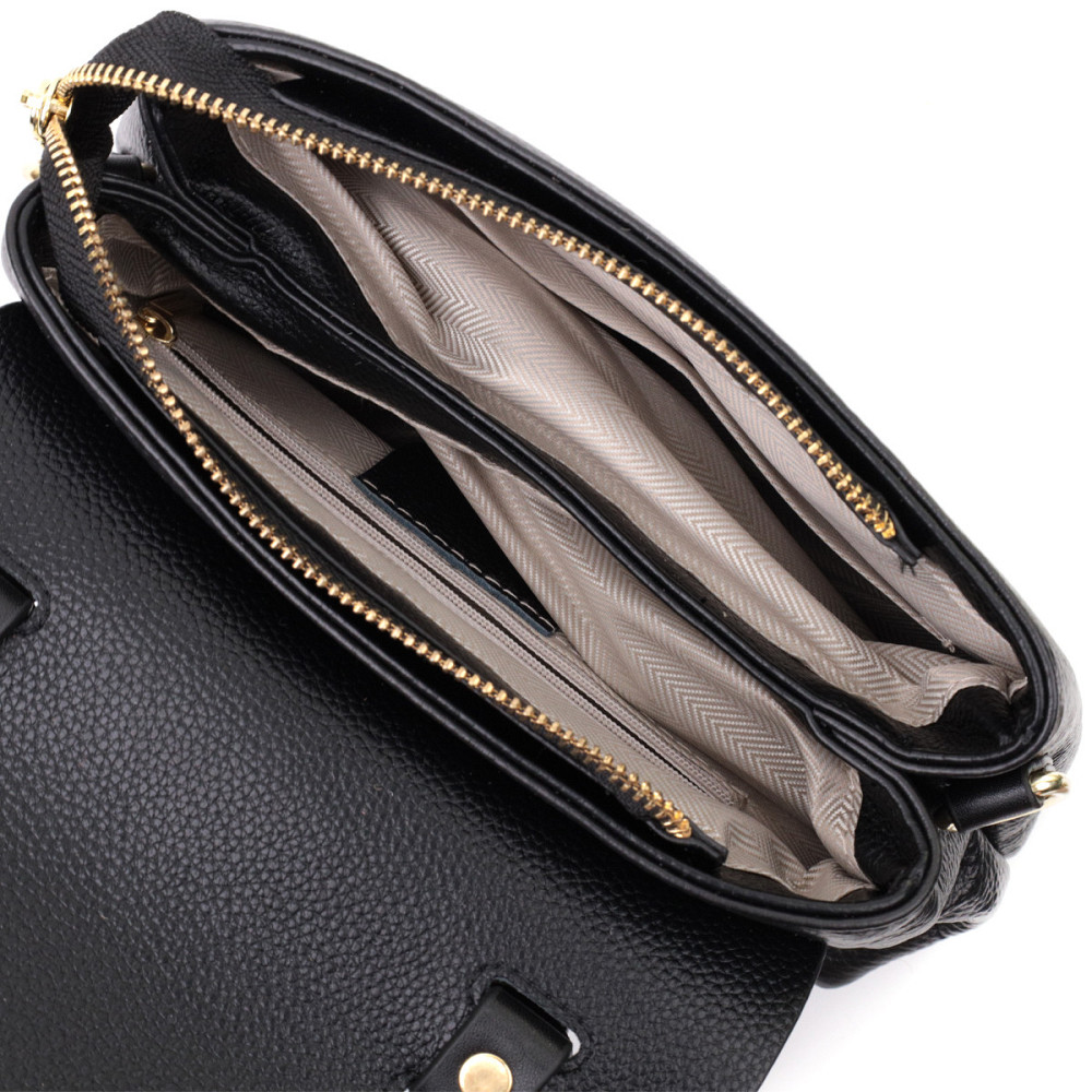 Люксова сумка для жінок з короткою ручкою з натуральної шкіри Vintage 22670 Чорна Київ - фото 9