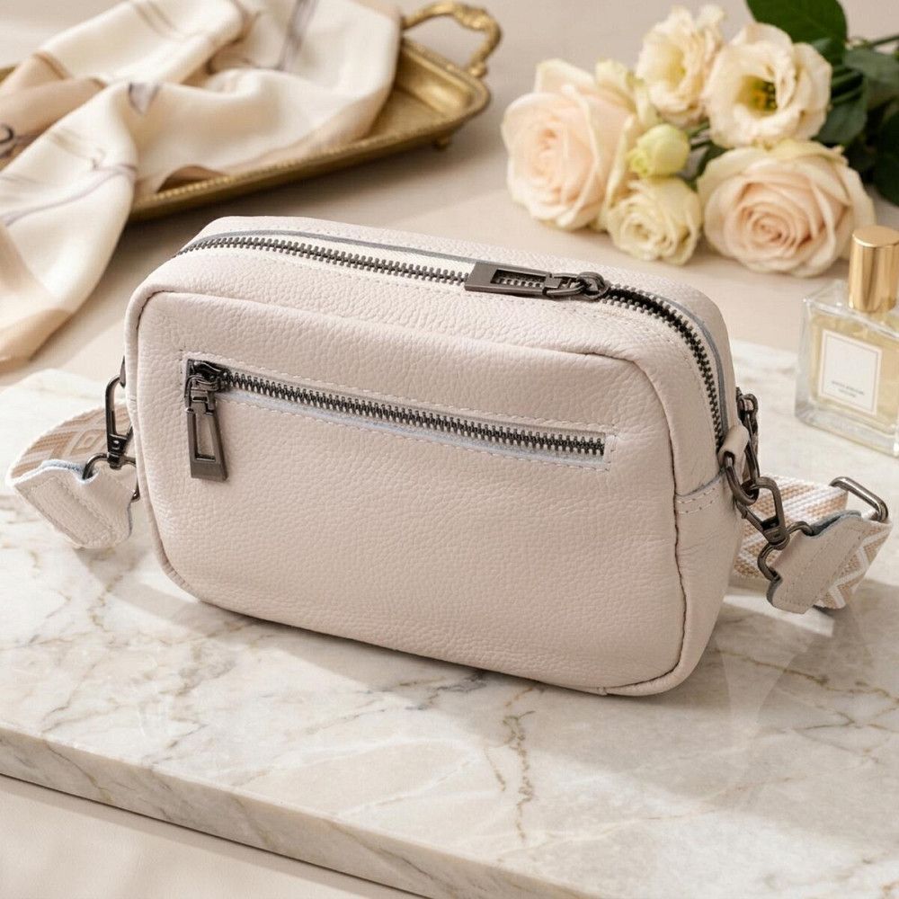 Удобная женская сумка с накладным карманом из натуральной кожи Vintage 22642 Белая Киев - изображение 14