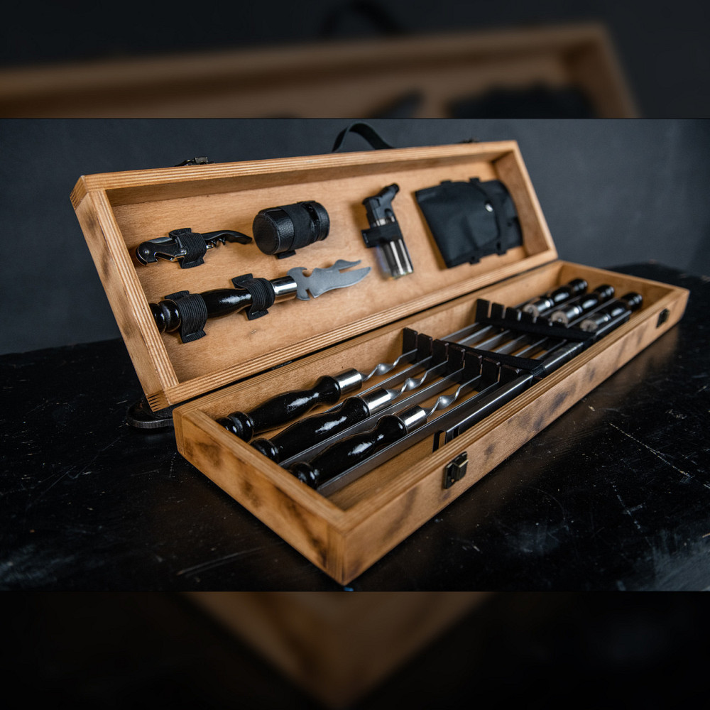 Шампури подарункові набір бокс для пікніка гриля та барбекю Оригінальні Віп подарунки на день народження татові, хлопцю, Тернопіль - фото 7