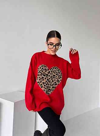 Жіночий стильний светр оверсайз із сердечками Червоний Одеса