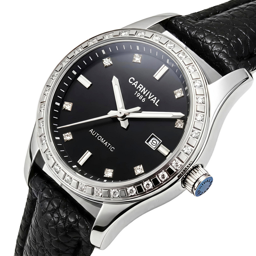 Годинник жіночий механічний Carnival Luiza Black Leather (2 ремінці) Київ - фото 2
