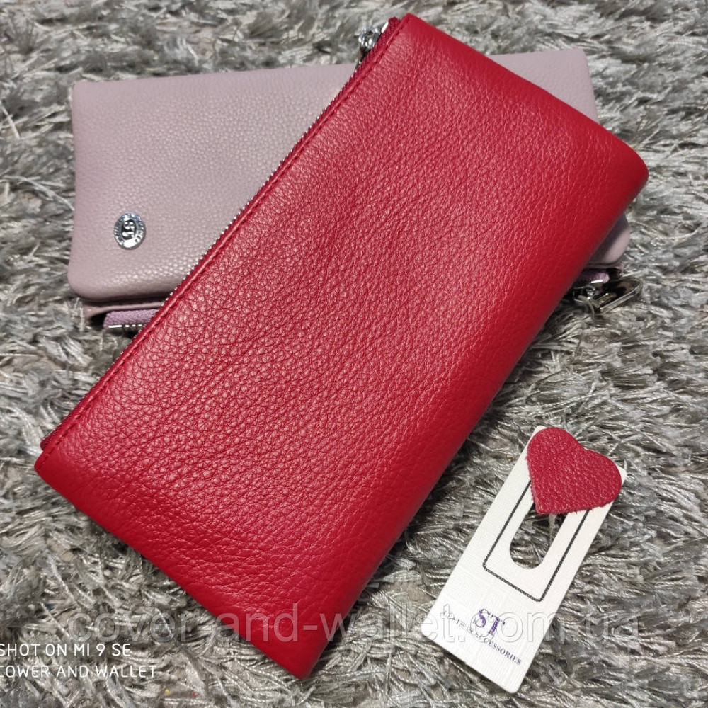 Тонкий шкіряний жіночий гаманець червоного кольору ST 009 Київ - фото 6