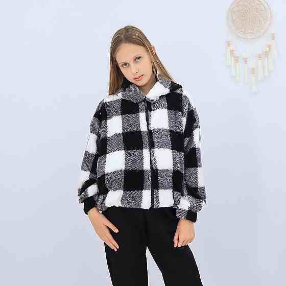 Дитяча тепла куртка тедді на змійці в чорно білу клітинку Кам'янець-Подільський