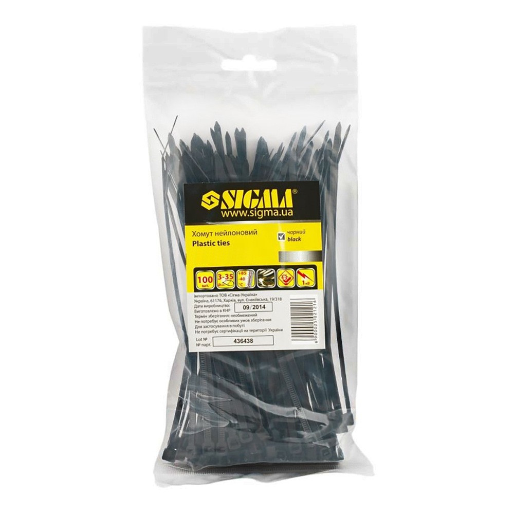 Хомут нейлон 2.5×150мм 100шт (чёрный) SIGMA (2502051) Киев - изображение 1