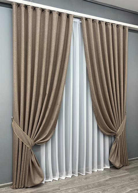 Комплект готових штор VR-Textil Льон Мішковина № 1921ш Капучино 150х270 см 2 шт (33-0996) Київ - фото 3