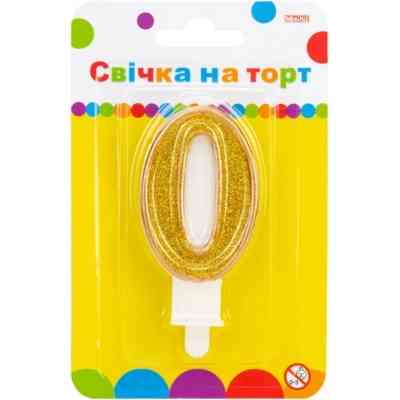 Свічка Maxi золотиста двостороння з блискітками "0", 7,62 см, на торт (MX622083-0) Вінниця