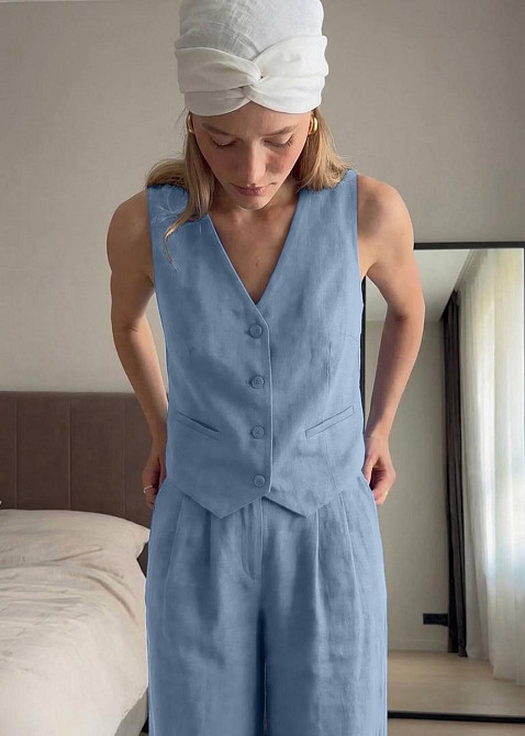 Жіночий стильний літній костюм льон Блакитний, 42/44 Одеса - фото 5