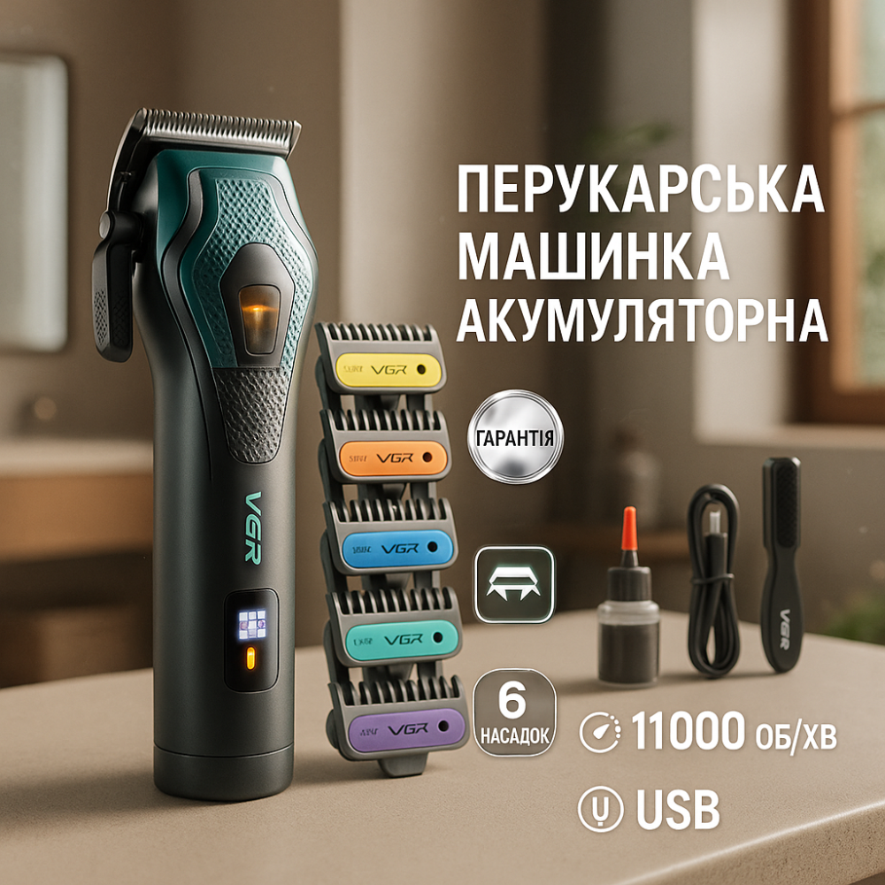 Машинка для стрижки волосся з регульованою довжиною VGR, Перезаряджається набір для стрижки волосся WR-47 Львів - фото 19