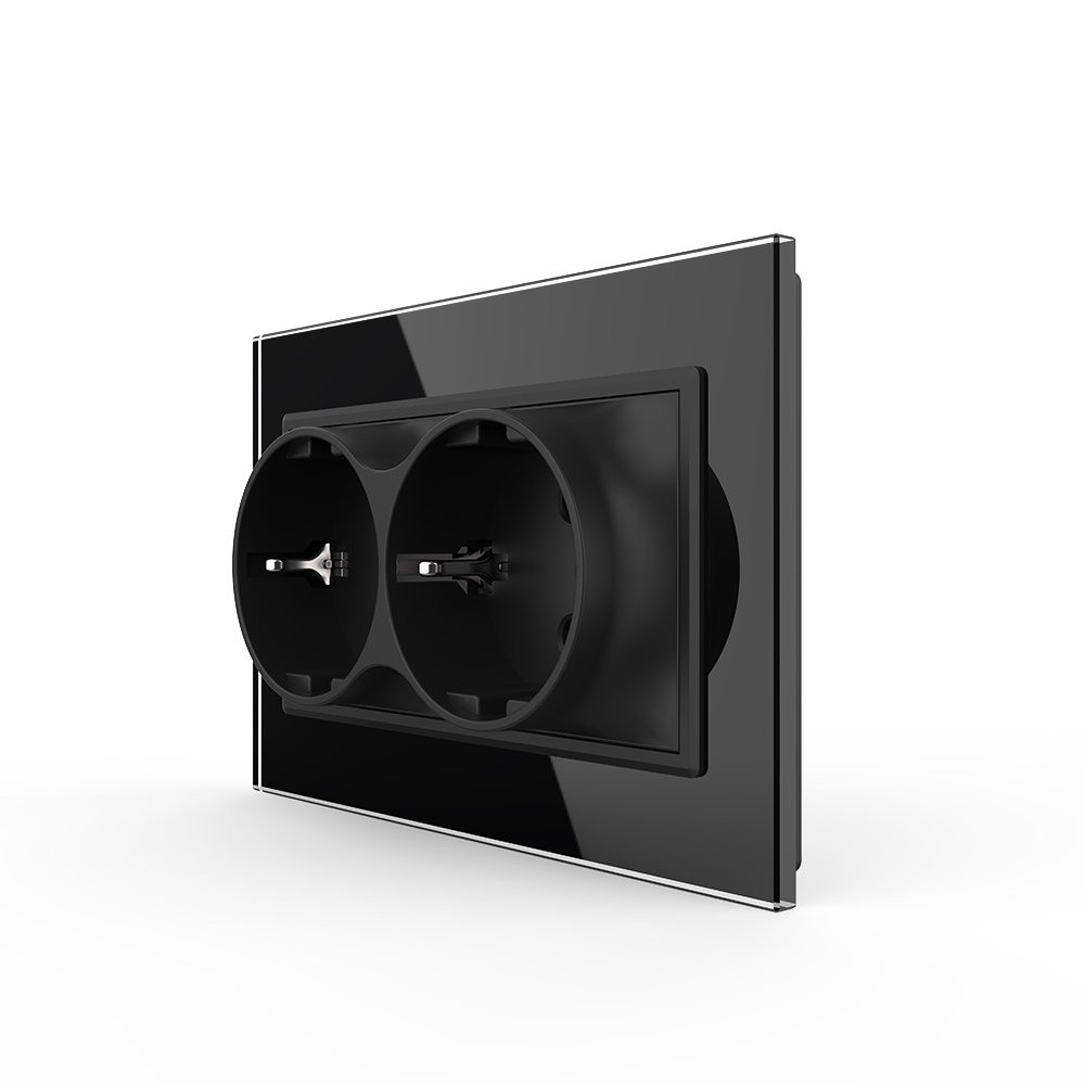 LIVOLO Подвійна електрична розетка в один підрозетник з заземленням LIVOLO, чорна, скляна рамка Коломия - фото 6