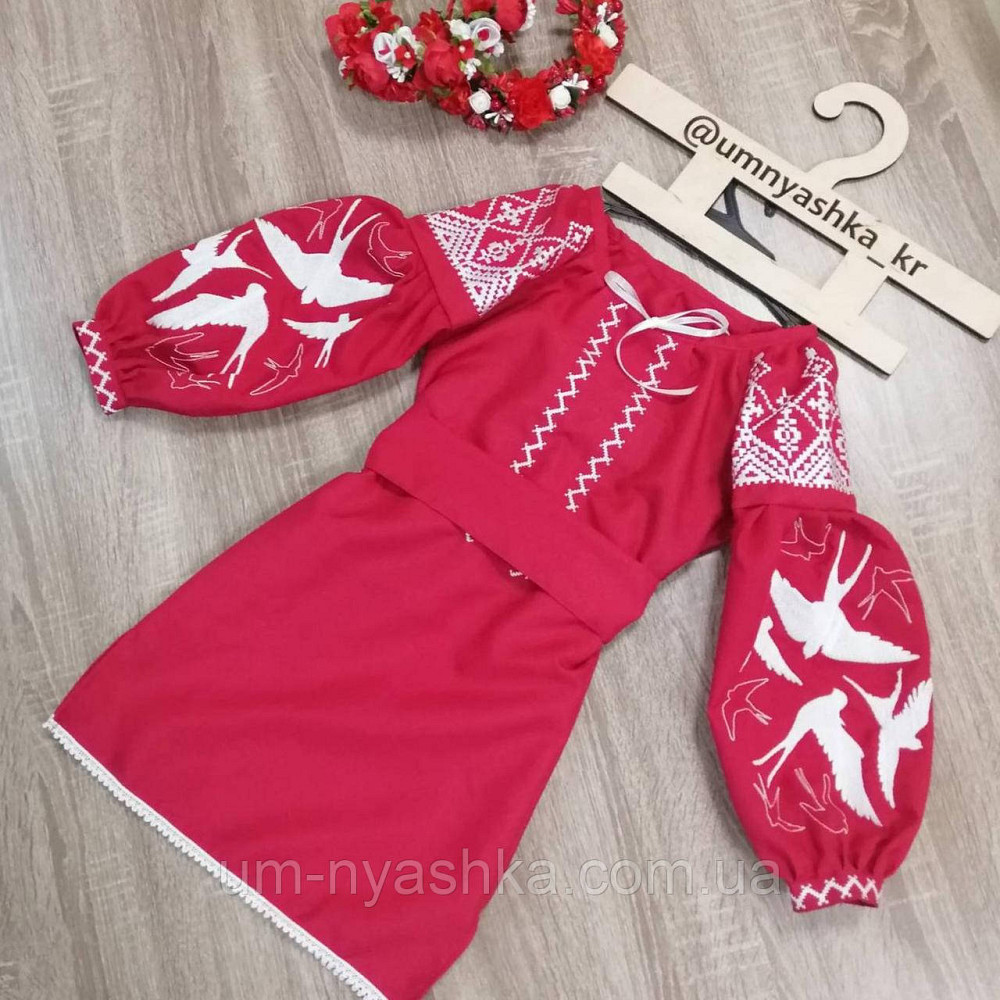 Платье вышиванка красное с ласточками 104-164 104-140 Кривой Рог - изображение 1
