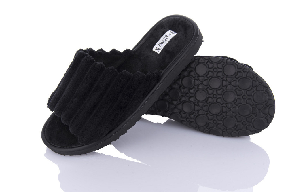 Тапочки чоловічі з відкритим носком та легкою підошвою PaGo великий вельвет чорні Одеса - фото 4