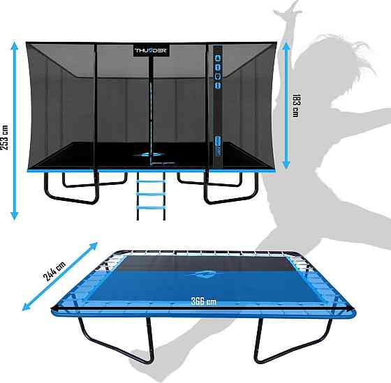 Батут THUNDER OUTSIDE PHENOM з зовнішньою сіткою 8 х 12 футів чорно-блакитний Київ