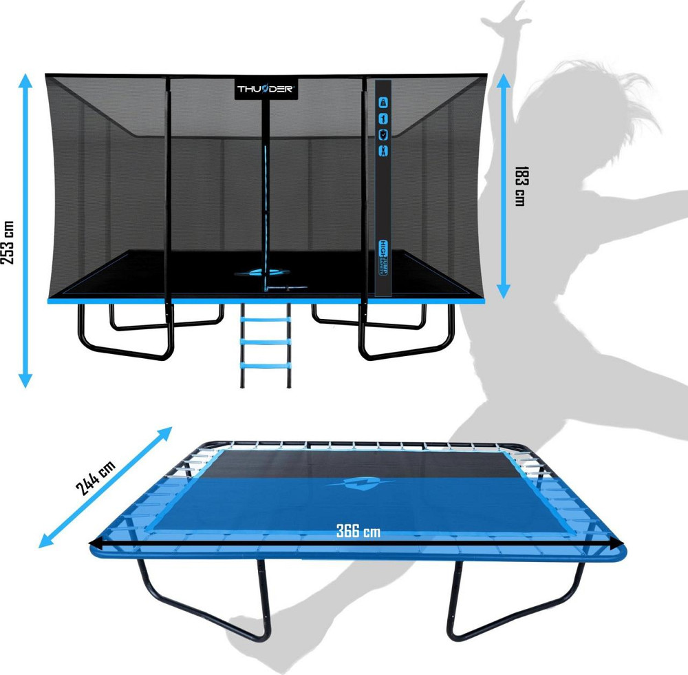 Батут THUNDER OUTSIDE PHENOM з зовнішньою сіткою 8 х 12 футів чорно-блакитний Київ - фото 2