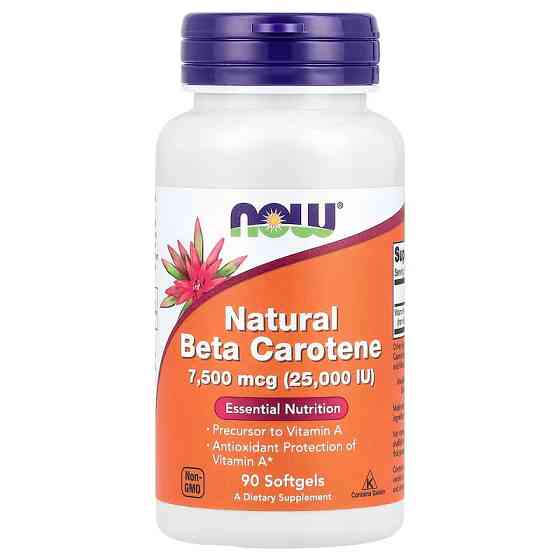 Натуральный бета-каротин NOW Natural Beta Carotene, 7,500 mcg (25,000 IU), 90 Softgels Луцк