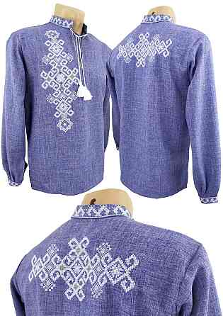 Мужская вышиванка с вышивкой на спине светлыми нитями Фламинго 58 Киев