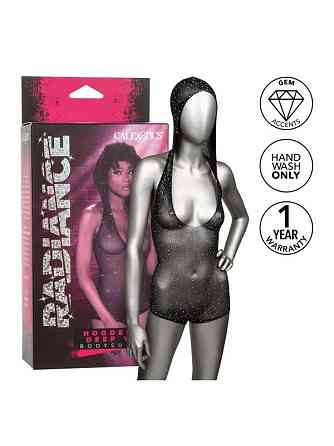 Боді-сітка в стразах із капюшоном CalExotic Hooded Deep V Bodysuit, чорний Sex Aura Київ