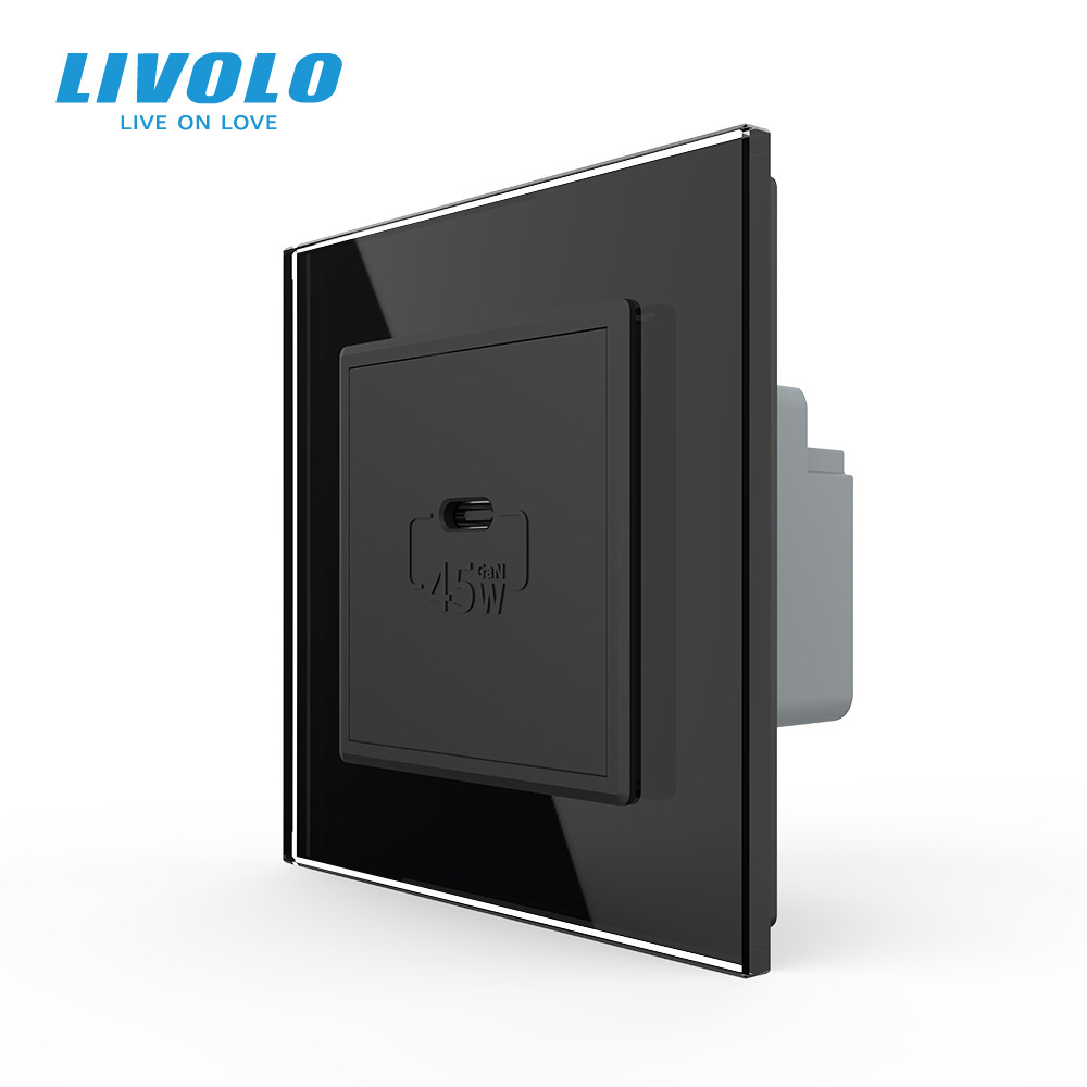 LIVOLO Розетка USB Type-C з Power Delivery 45W Livolo чорний (VL-C7-FCUC-2BP) Коломия - фото 1