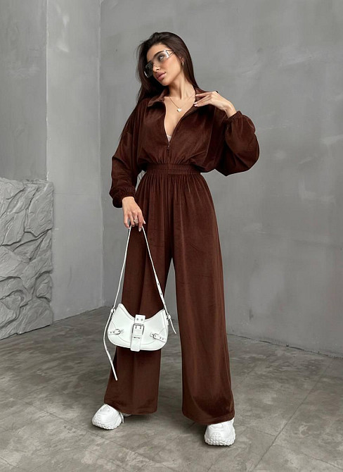 Стильний повсякденний велюровий комбінезон Шоколад, 42/44 Одеса - фото 2