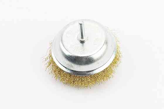 Щітка торцева зі стрижнем 1/4" D-100мм з латунованого рифленого дроту 19-7410 Київ