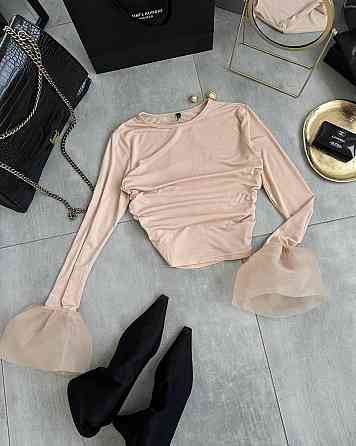 Жіночий стильний лонгслів з воланами з  турецької віскози + органза Одеса