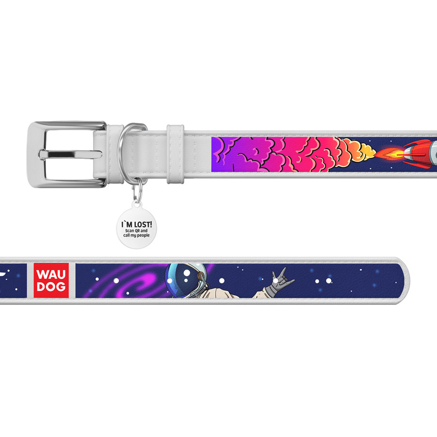 Нашийник для собак шкіряний WAUDOG Design з QR паспортом, малюнок "Космос. Ракета", L, Ш 25 мм, Коломыя - изображение 2