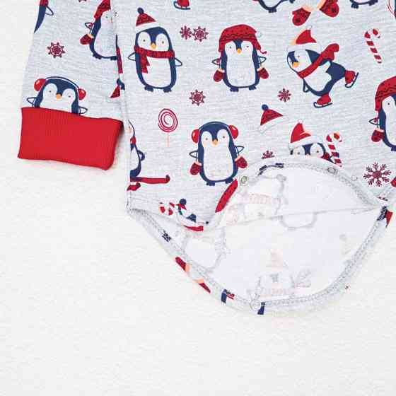 Новорічний теплий боді-гольф для малюків Christmas Penguin зріст 98 см (2 - 3 роки) Malena Сірий з принтом Кривий Ріг