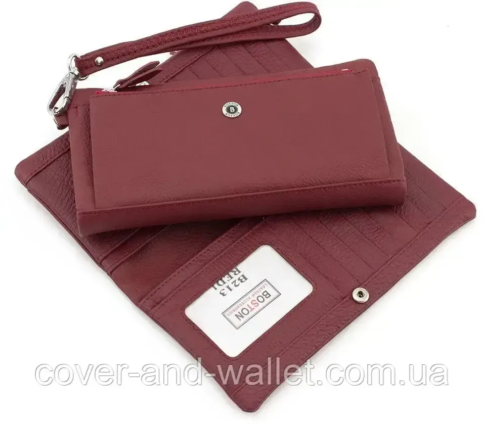 Удобный розовый женский кожаный кошелек купюрник Boston Бордовый Киев - изображение 6