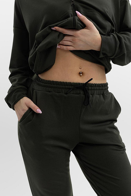 Повсякденний костюм оливкового кольору з бавовни з резинкою весна осінь чоловічий та жіночий Львів - фото 9