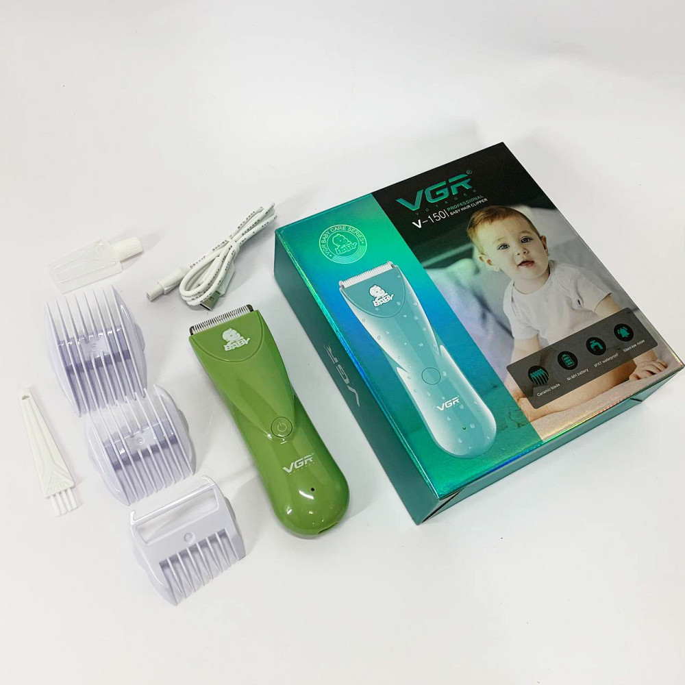 Дуже тиха бездротова машинка для стрижки волосся дітей VGR V-150 з насадками. Колір: зелений PB-76 Львів - фото 12