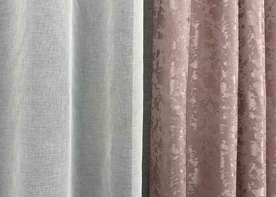Комплект штор VR-Textil Лен Мрамор 200х270 2шт и Тюль 500х270 1716ш-1276т Пудровый с белым 71-012/6 Киев