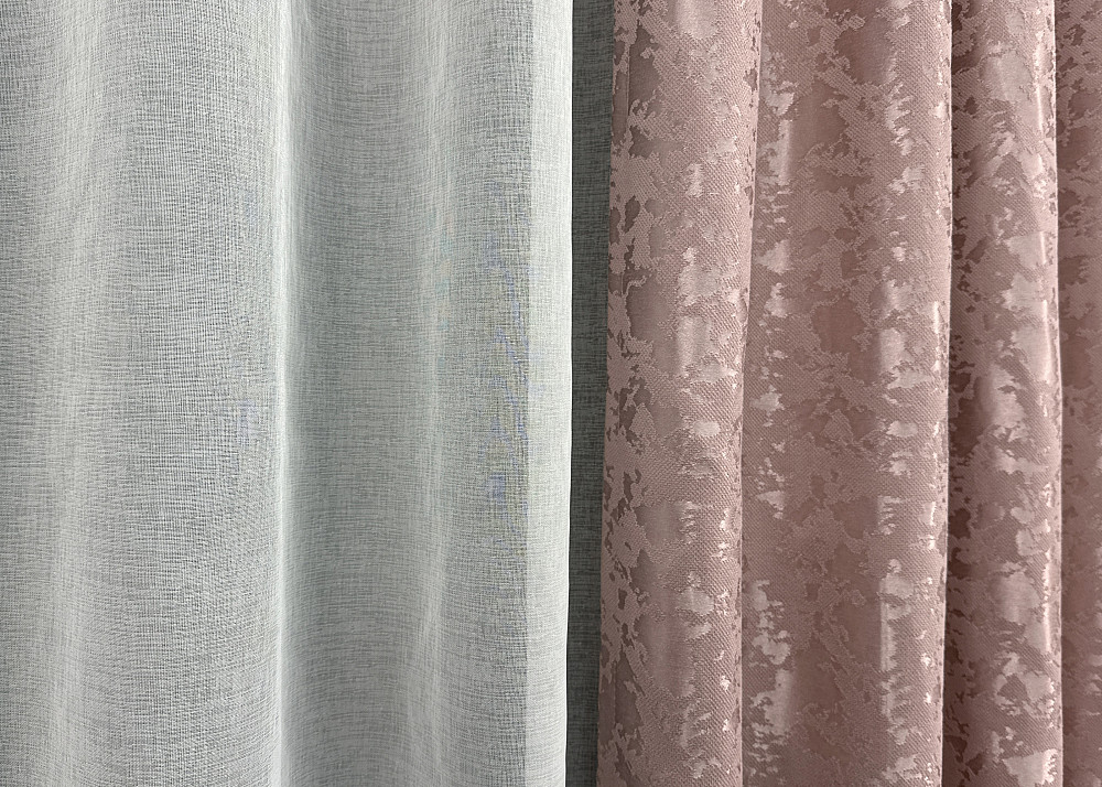 Комплект штор VR-Textil Лен Мрамор 200х270 2шт и Тюль 500х270 1716ш-1276т Пудровый с белым 71-012/6 Киев - изображение 6