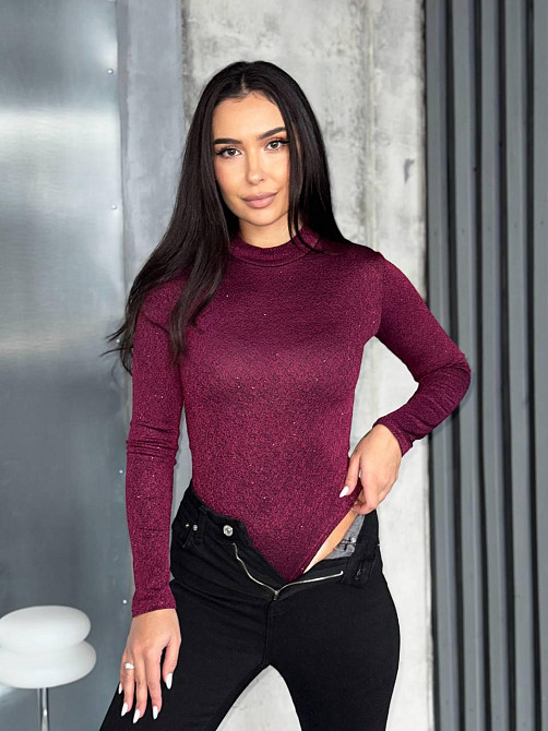 Жіночий стильний сяйний боді фукра з блискітками Бордовий, 46/48 Одеса - фото 5