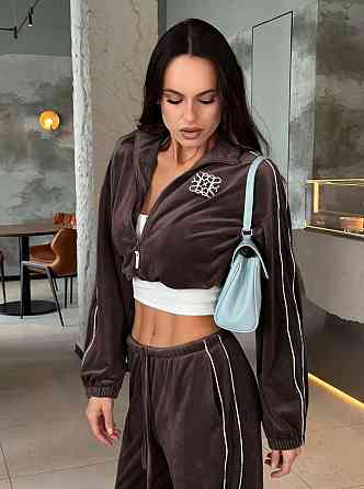 Стильний жіночий велюровий костюм-двійка Шоколадний, 48/52 Одеса