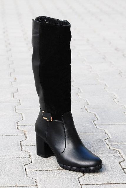 Чоботи жіночі зимові комбіновані натуральна шкіра + замша чорні на підборах р. 36, 37, 40, 41 1 Коломыя - изображение 1